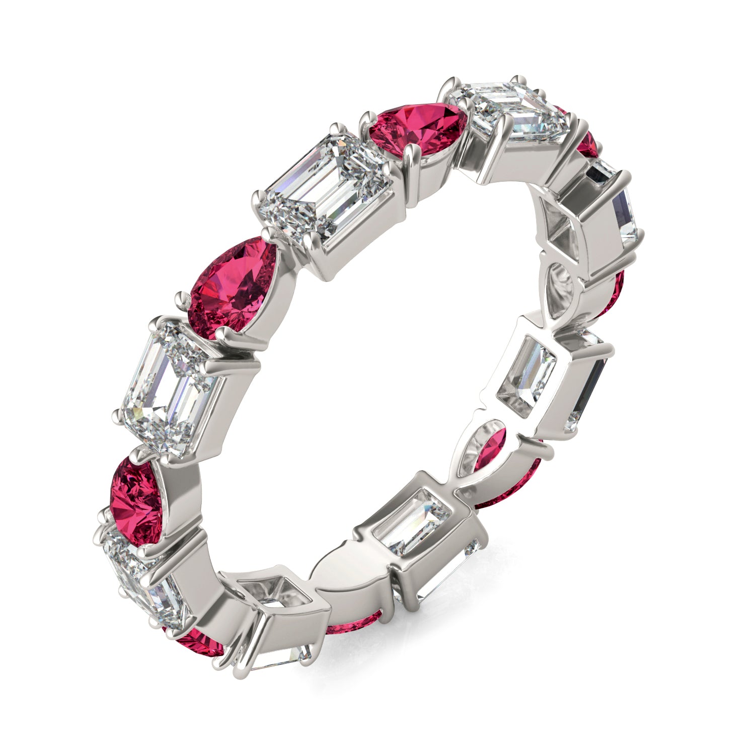 1 5/8 CTW Emerald Caydia® Lab Grown Diamond Alternating Stones Eternity Ring featuring Created Ruby
