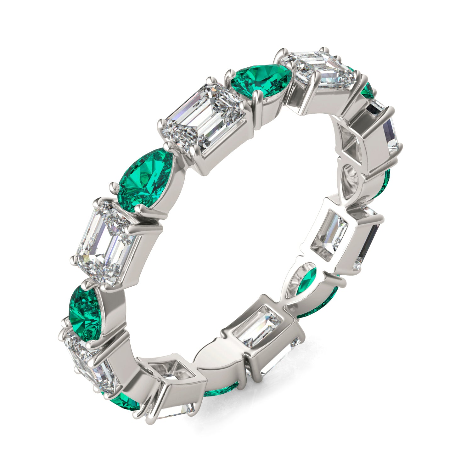 1 5/8 CTW Emerald Caydia® Lab Grown Diamond Alternating Stones Eternity Ring featuring Created Emerald