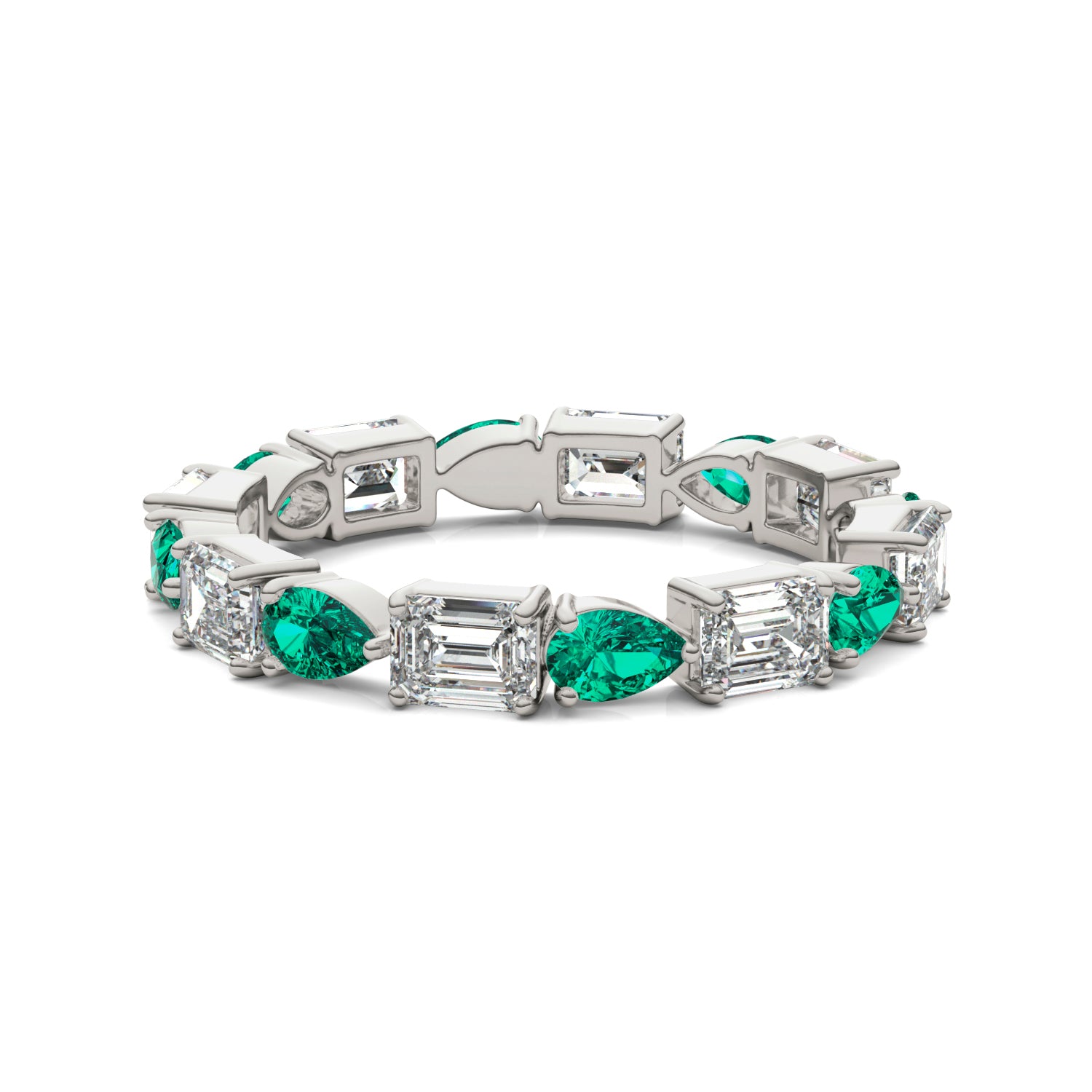 1 5/8 CTW Emerald Caydia® Lab Grown Diamond Alternating Stones Eternity Ring featuring Created Emerald