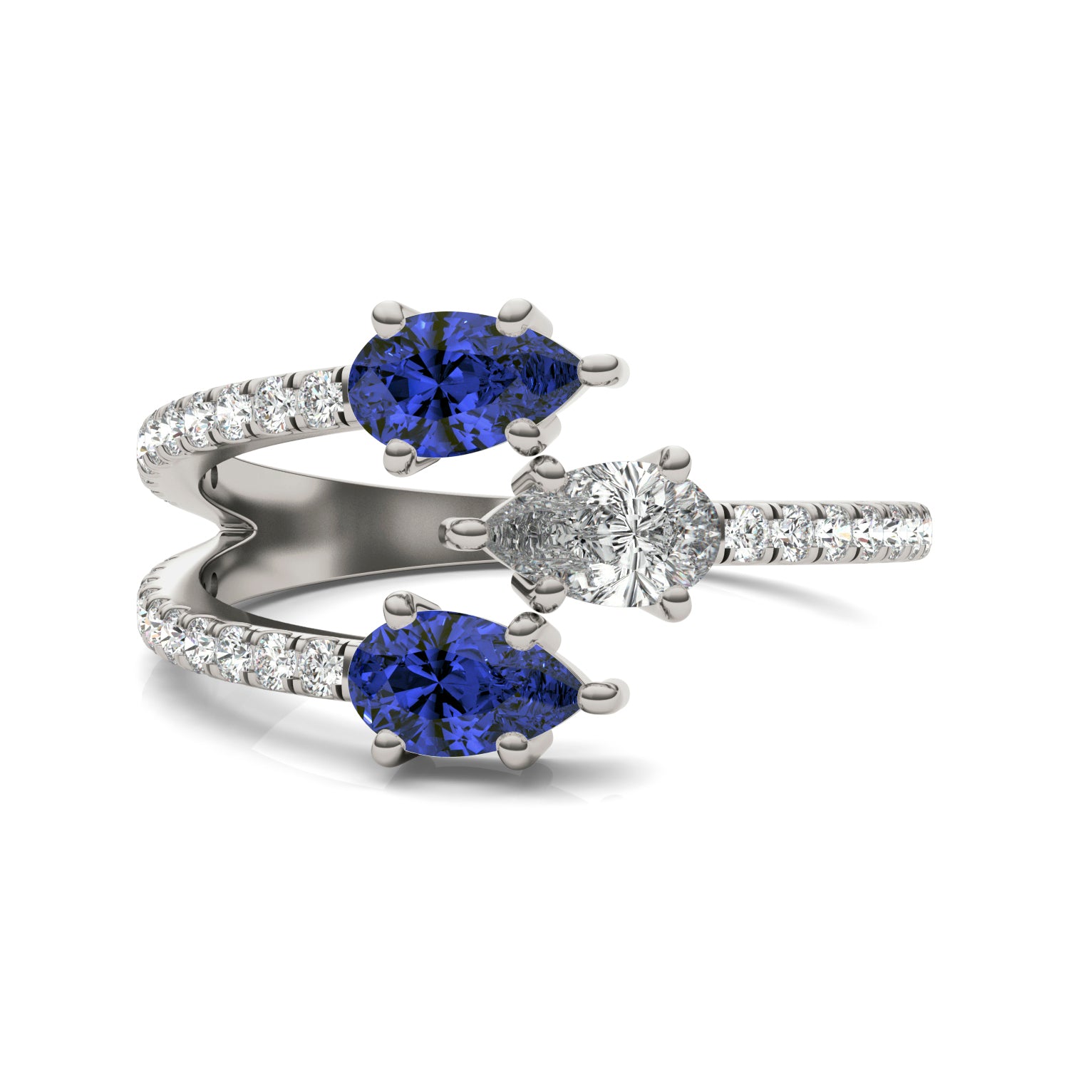 3/4 CTW Pear Caydia® Lab Grown Diamond Three Stone Fashion Ring featuring Created Sapphire