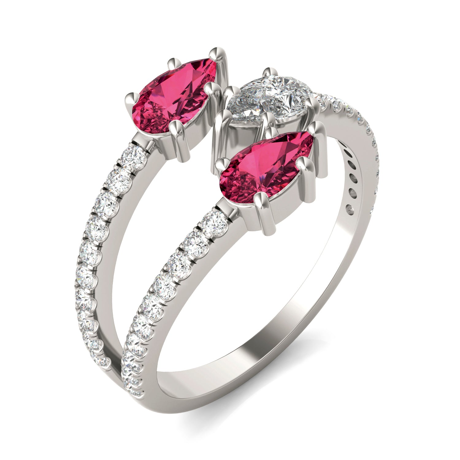 3/4 CTW Pear Caydia® Lab Grown Diamond Three Stone Fashion Ring featuring Created Ruby