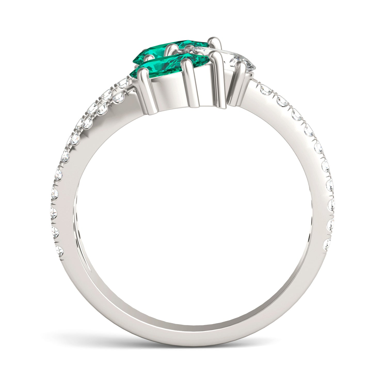 3/4 CTW Pear Caydia® Lab Grown Diamond Three Stone Fashion Ring featuring Created Emerald