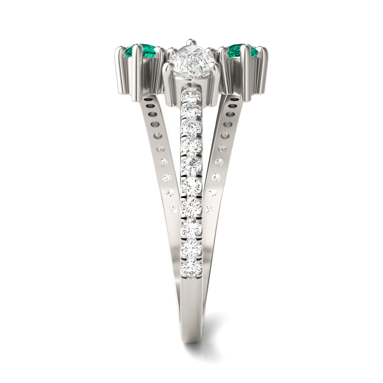 3/4 CTW Pear Caydia® Lab Grown Diamond Three Stone Fashion Ring featuring Created Emerald