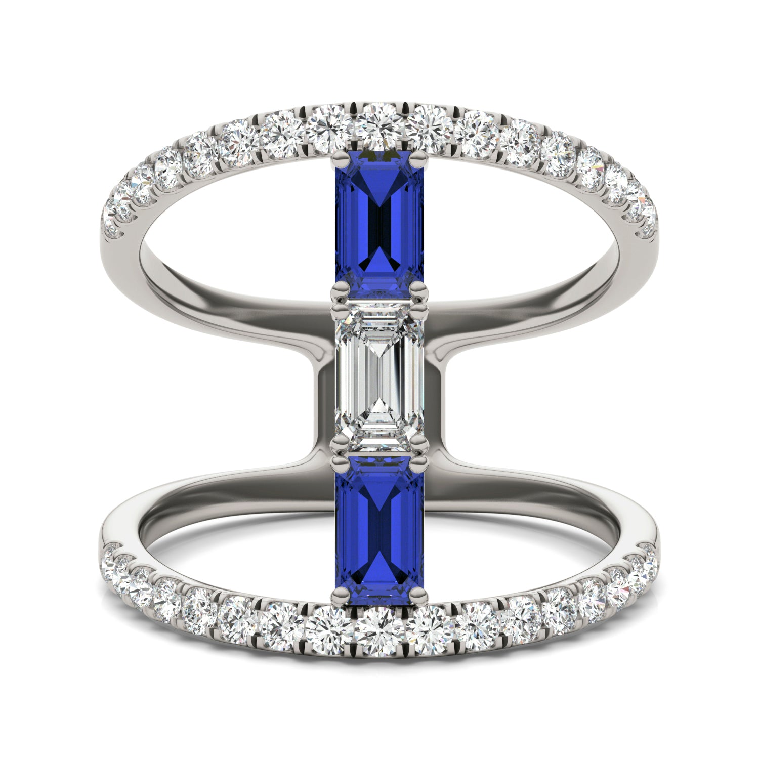 7/8 CTW Emerald Caydia® Lab Grown Diamond Couture Geometric Fashion Ring featuring Created Sapphire