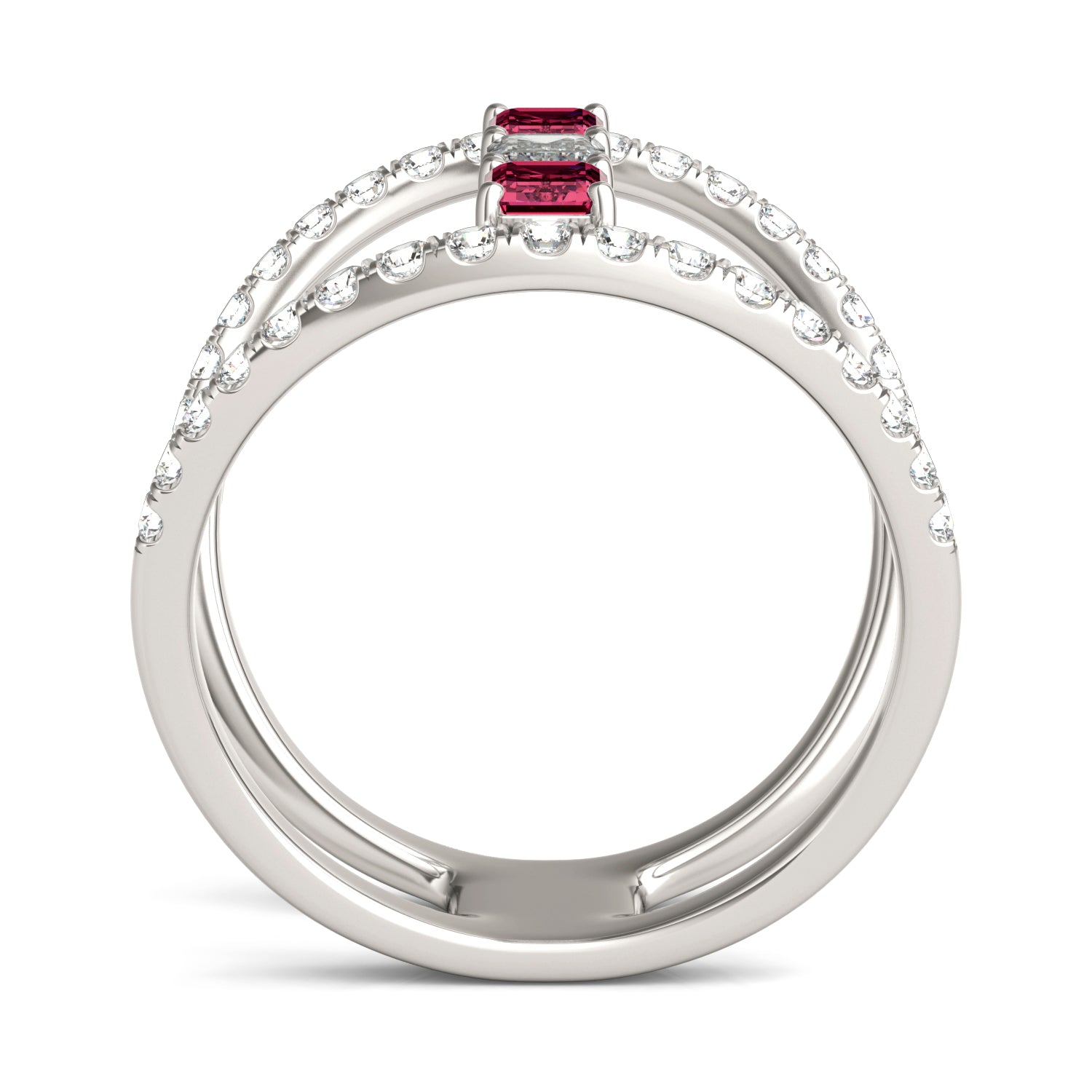 7/8 CTW Emerald Caydia® Lab Grown Diamond Couture Geometric Fashion Ring featuring Created Ruby