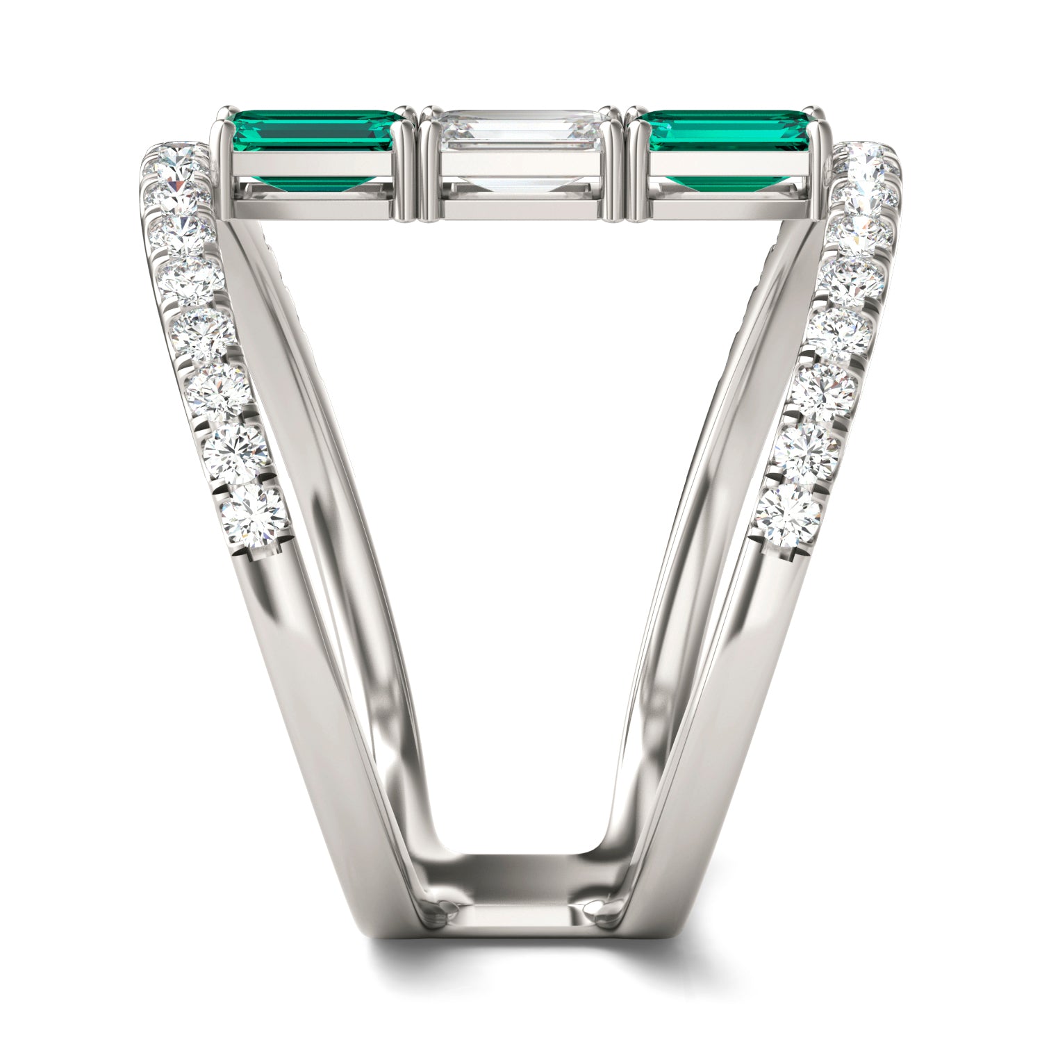 7/8 CTW Emerald Caydia® Lab Grown Diamond Couture Geometric Fashion Ring featuring Created Emerald