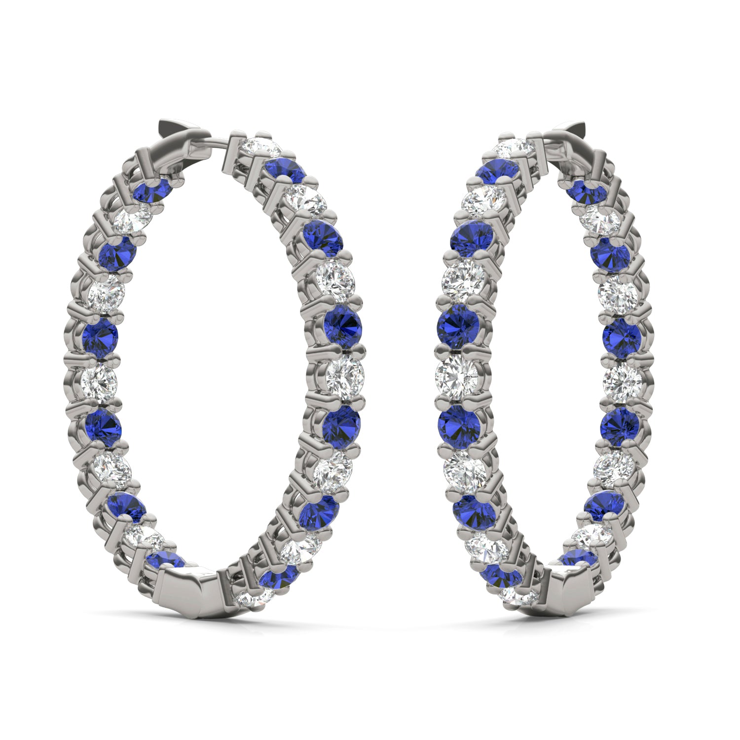 4 1/15 CTW Round Caydia® Lab Grown Diamond Couture Classic Inside Out Hoop Earrings featuring Created Sapphire