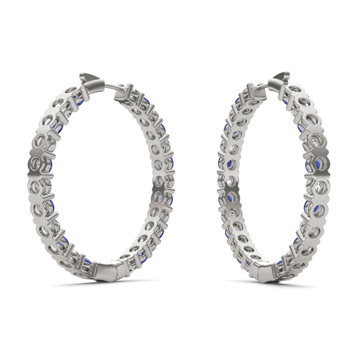 4 1/15 CTW Round Caydia® Lab Grown Diamond Couture Classic Inside Out Hoop Earrings featuring Created Sapphire