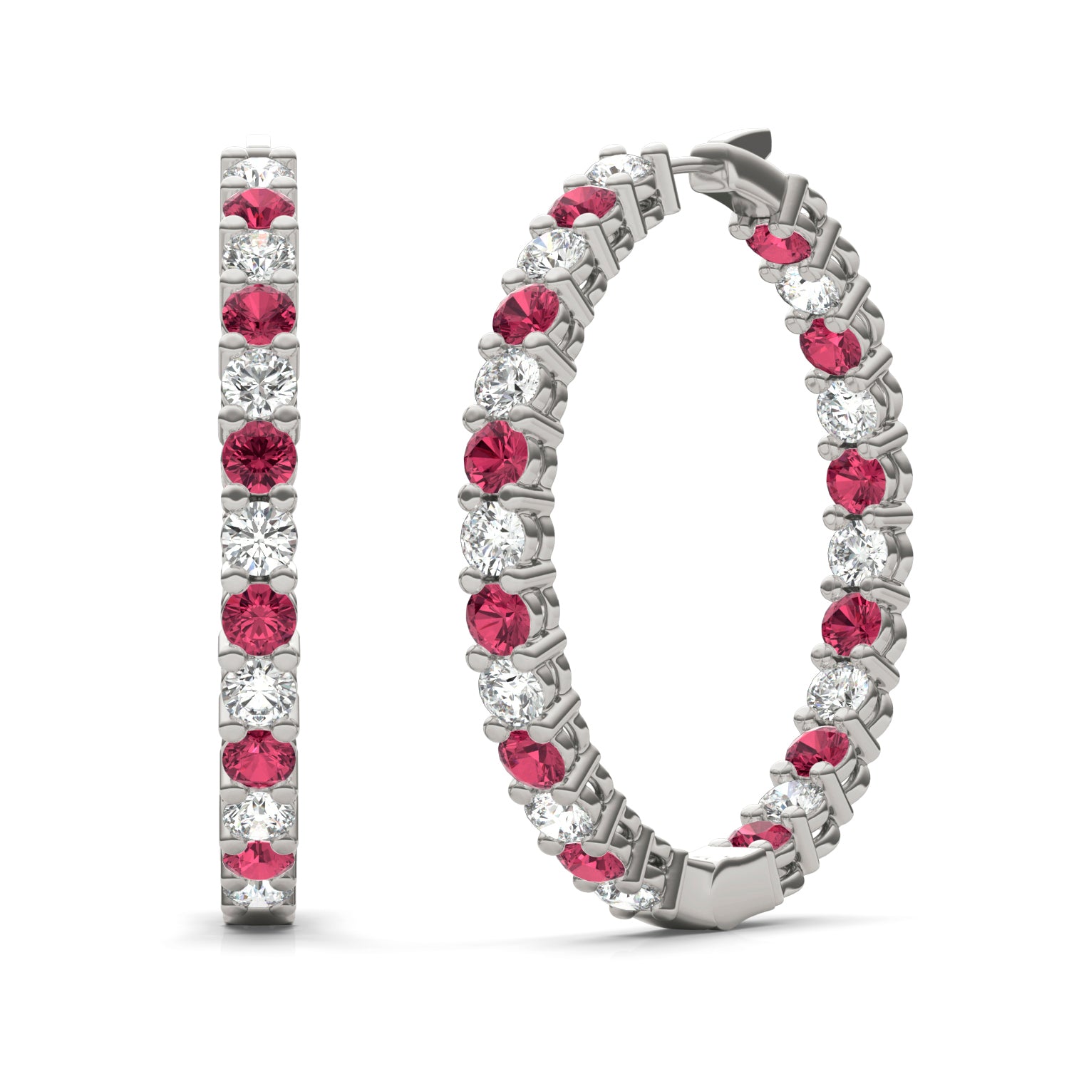 4 1/15 CTW Round Caydia® Lab Grown Diamond Couture Classic Inside Out Hoop Earrings featuring Created Ruby