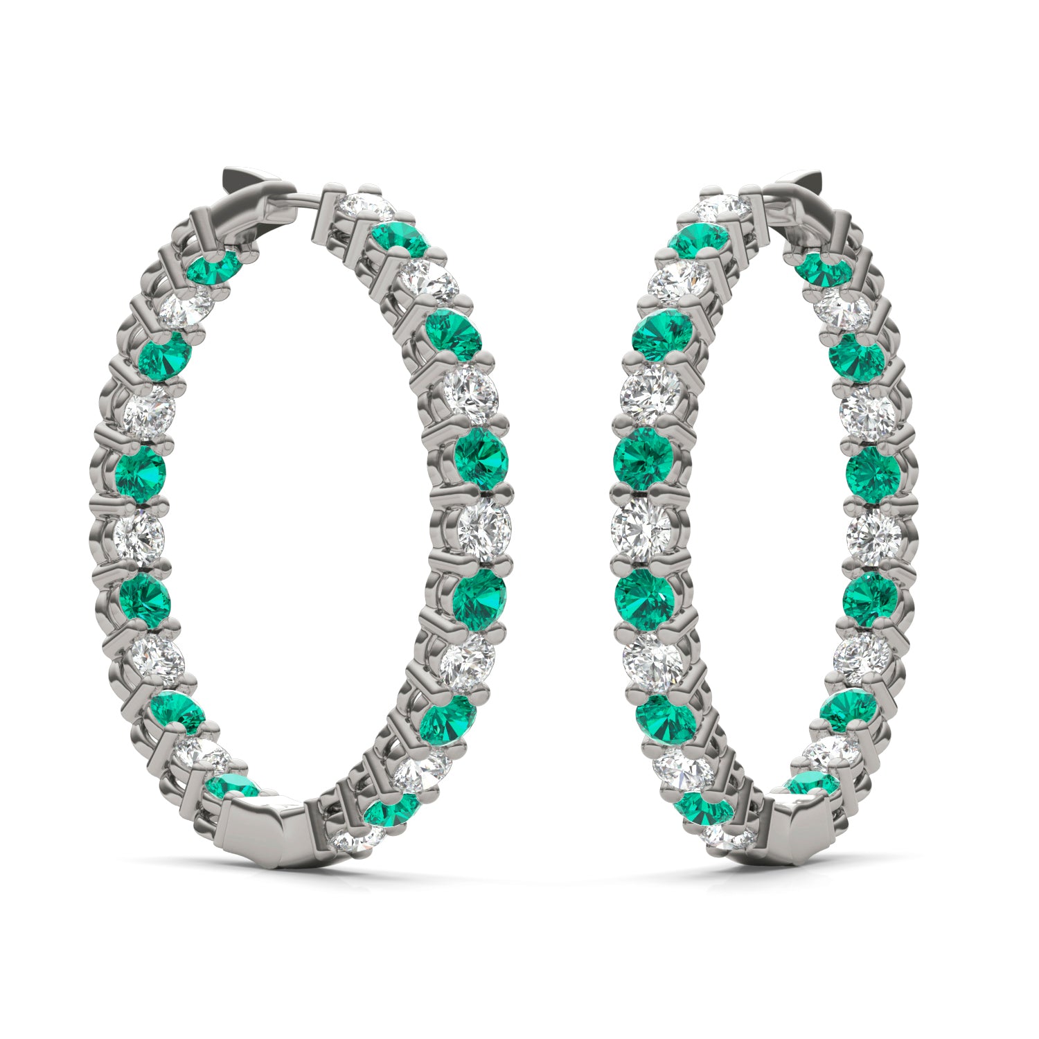 4 1/15 CTW Round Caydia® Lab Grown Diamond Couture Classic Inside Out Hoop Earrings featuring Created Emerald