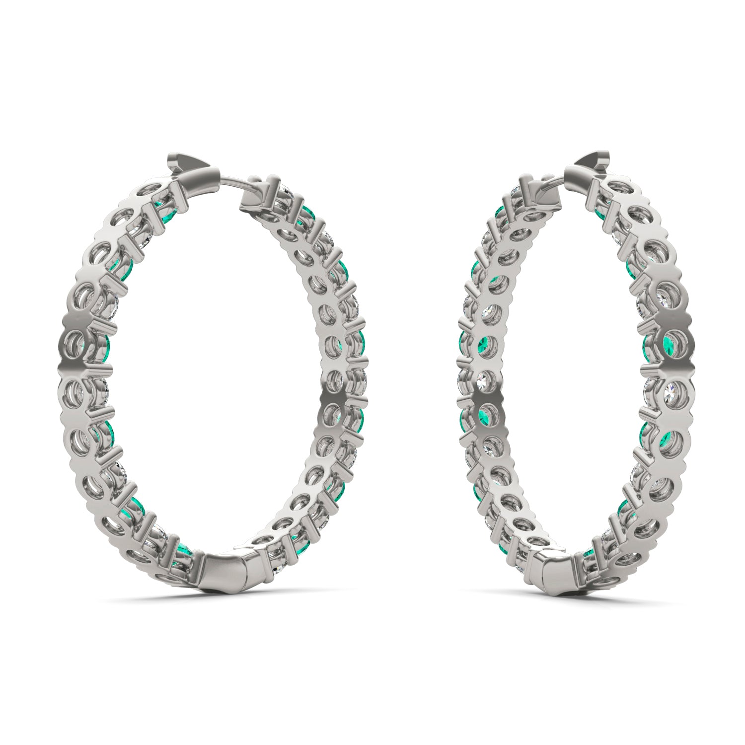 4 1/15 CTW Round Caydia® Lab Grown Diamond Couture Classic Inside Out Hoop Earrings featuring Created Emerald