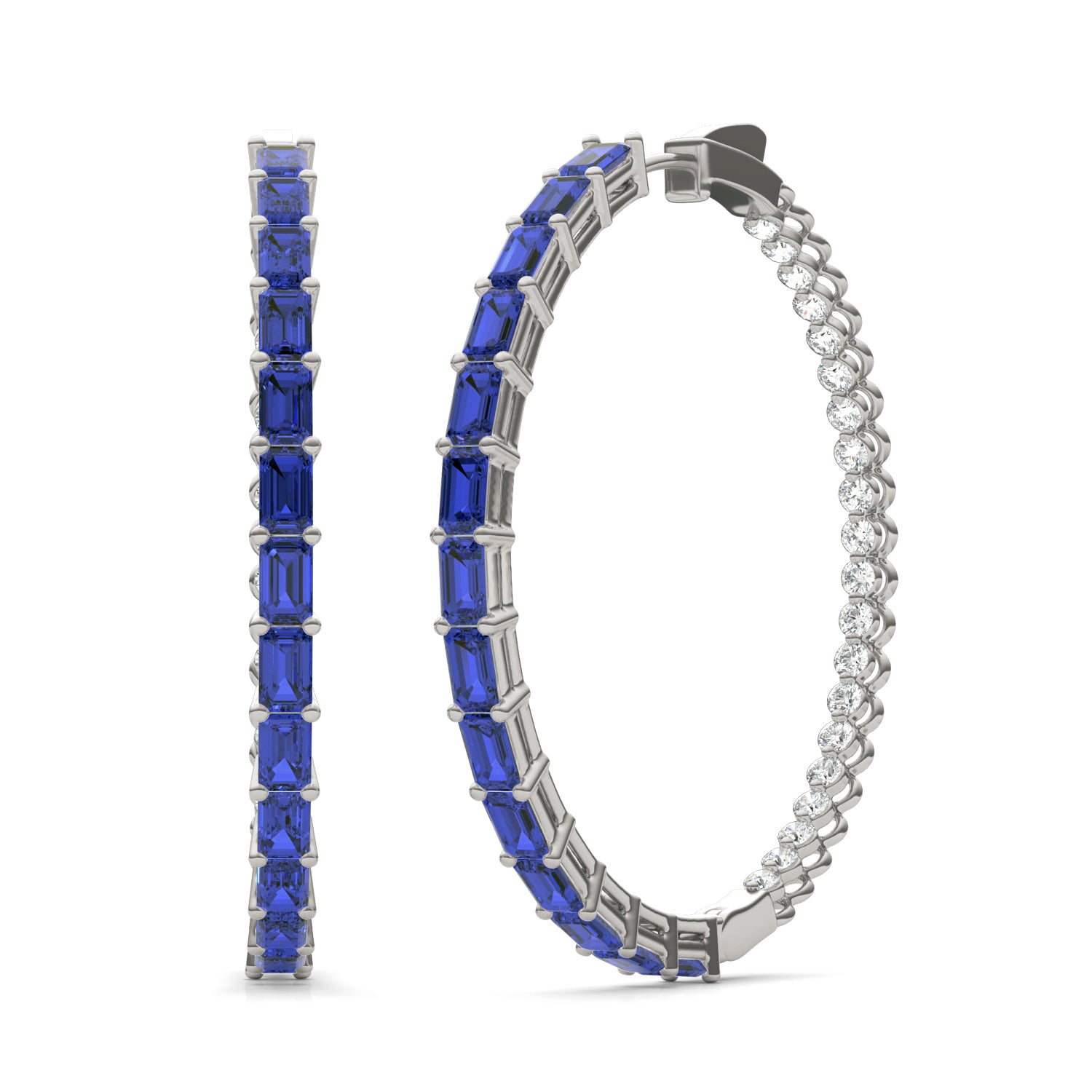 2 2/5 CTW Round Caydia® Lab Grown Diamond Couture Multi Stone Inside Out Hoop Earrings featuring Created Sapphire