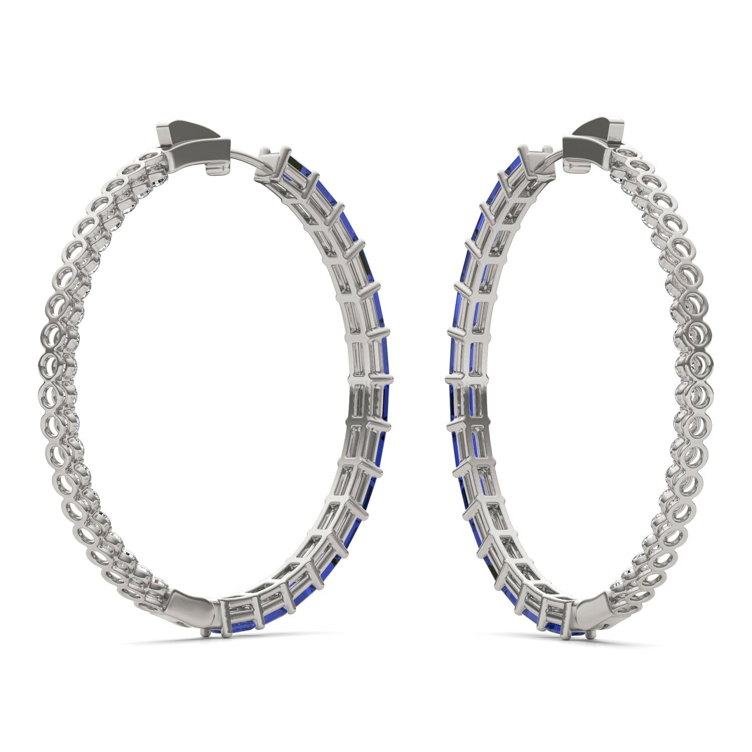 2 2/5 CTW Round Caydia® Lab Grown Diamond Couture Multi Stone Inside Out Hoop Earrings featuring Created Sapphire