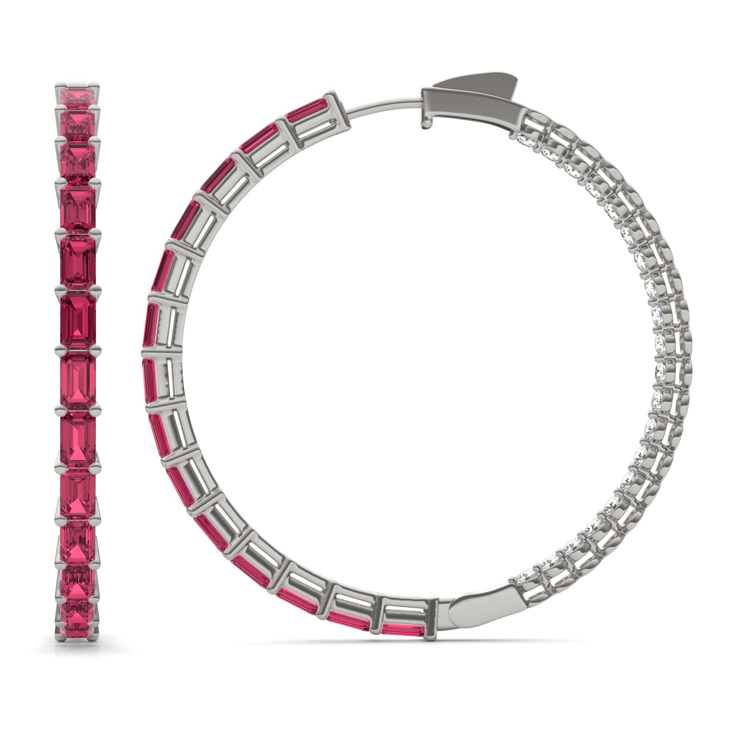 2 2/5 CTW Round Caydia® Lab Grown Diamond Couture Multi Stone Inside Out Hoop Earrings featuring Created Ruby