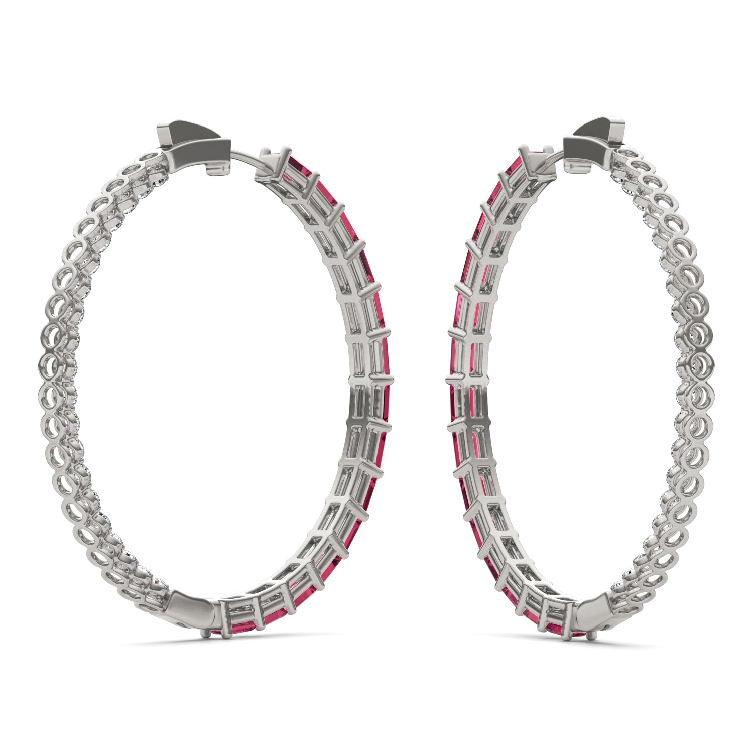 2 2/5 CTW Round Caydia® Lab Grown Diamond Couture Multi Stone Inside Out Hoop Earrings featuring Created Ruby