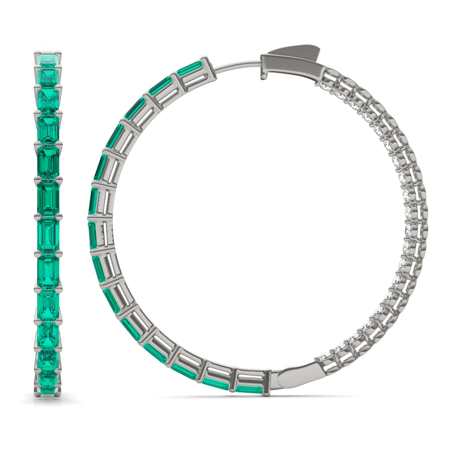 2 2/5 CTW Round Caydia® Lab Grown Diamond Couture Multi Stone Inside Out Hoop Earrings featuring Created Emerald