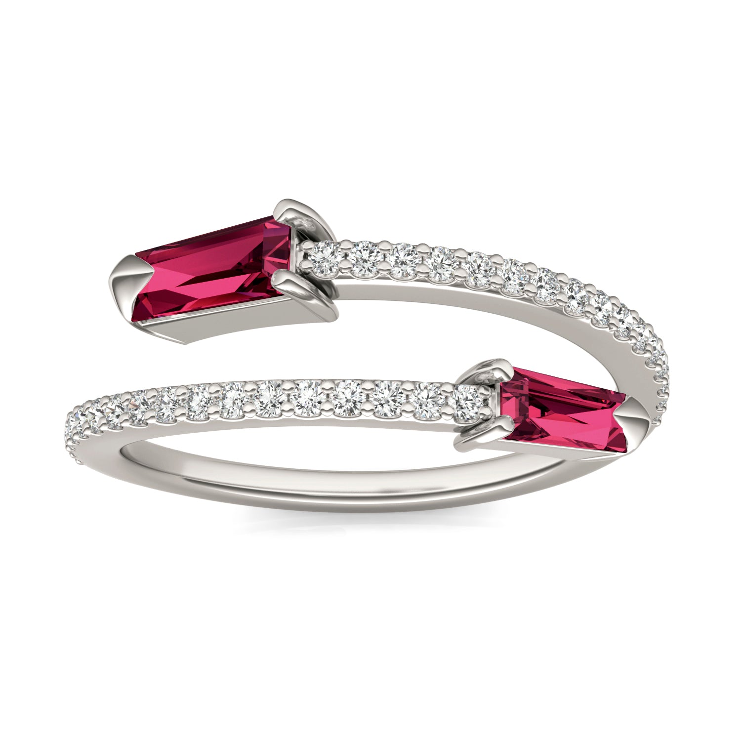 1/4 CTW Round Caydia® Lab Grown Diamond Crossover Fashion Ring featuring Created Ruby