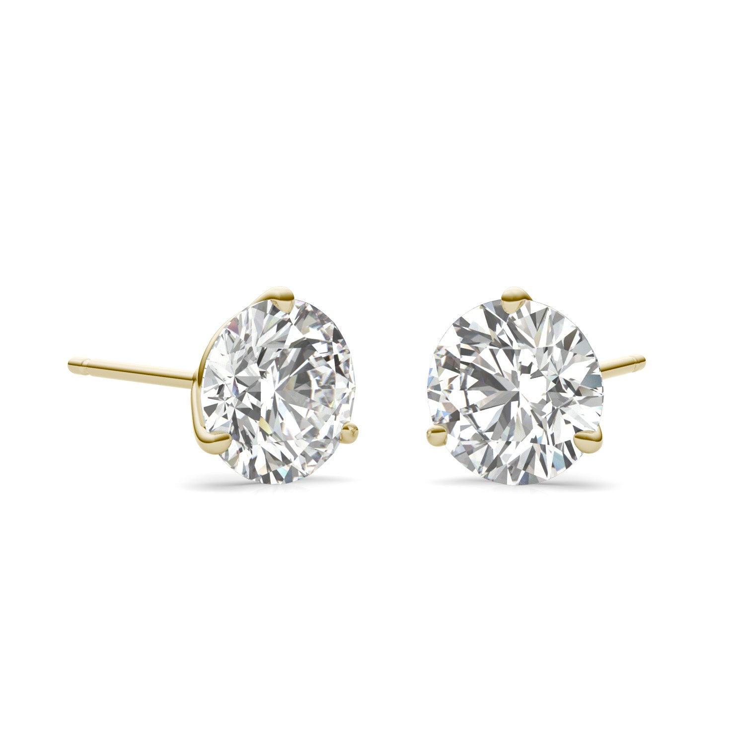 3 CTW Round Caydia® Lab Grown Diamond Three Prong Martini Solitaire Stud Earrings